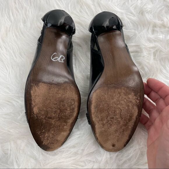 Stuart Weitzman Patent Leather Slingback Peep Toe Heels - Picture 7 of 8